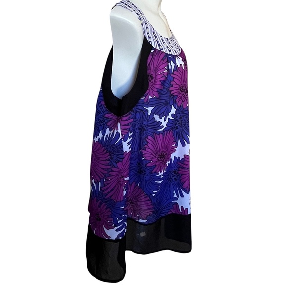 APOSTROPHE Woman Floral Print Sleeveless Blouse 16W 18W Purple Blue Black - Picture 2 of 7